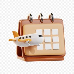 Illustration av ett flygplan framför en kalender för reseplanering